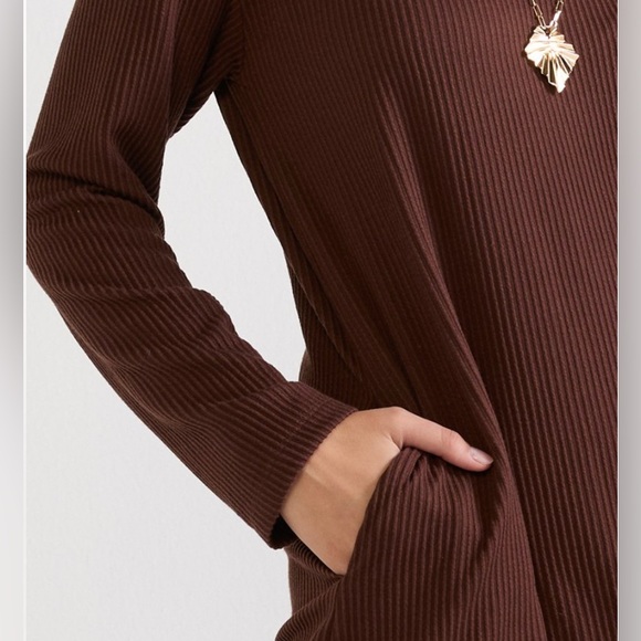 Lucy Rib Knit Shift Mini Dress Brown S - Picture 8 of 9